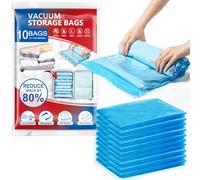 TAILI Bolsas Vacio Ropa 10 Piezas 60 × 40 CM Bolsas Compresion Viaje Enrollables para Viajes, Guardar Ropa, Almacenamiento y Mudanza, Reutilizables Que ahorran un 80% de Espacio, Azul