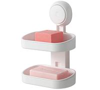 TAILI Jabonera Baño Doble Capa, Soporte de Succión para Jabón de 3 KG para Baño, Montado en Pared, Impermeable, Sin Taladro, Jabonera Ducha Desmontable, Vaso de Succión para Esponja de Lavabo, Blanco