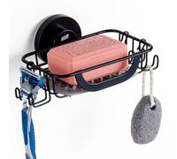 TAILI Jabonera Ventosa con Ganchos y Base de Silicona, Baño Soporte para Jabón de 5 KG, Montado en Pared, Sin Taladro, Jabonera Ducha Desmontable, Vaso de Succión para Esponja de Lavabo, Negro