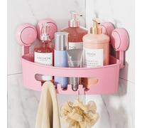 TAILI LEVERLOC - Estante de ducha con ventosas para baño, estante esquinero de ducha Caddy de pared para cocina, sin perforación, puerta de gel de ducha para accesorios de baño, plástico rosa