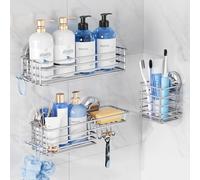 TAILI Organizador de Ducha con Ventosa, Paquete de 3 Estantes para el Interior con Ganchos y Soporte para jabón, Vasos para Cepillos de Dientes, Organizador de baño Extraíble, Soporte Negro