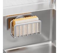 TAILI Soporte de Esponja de Cocina con Ventosa Fuerte, Bandeja de Esponja de Aluminio, Soporte de Esponja Desmontable para Fregadero de Cocina, Cepillo de Vajilla - Plata