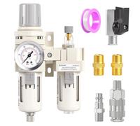 TAILONZ PNEUMATIC 1/2 Pulgada BSP Filtro de Aire Regulador de Presión Separador de Agua/Aceite Combo(0-1MPA),Herramienta de Aire Compresor Filtro con Manómetro AC4010-04(Drenaje Manual)