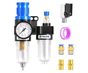 TAILONZ PNEUMATIC 1/4 Inch BSP AFC2000 Air Filter Pressure Regulator Kit（0-1 MPA）5 Micron Brass Element Air Tool Compressor Filter con manómetro y vaso lubricador.