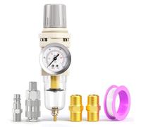 TAILONZ PNEUMATIC 1/4 Inch BSP Filtro de Aire Regulador de Presión Combo Piggyback, Filtro para Compresor de Herramienta de Aire con Manómetro AW2000-02