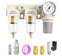 TAILONZ PNEUMATIC 1/4 Pulgada BSP 3 en 1 Filtro de Aire Regulador de Presión Combo Piggyback, Filtro para Compresor de Aire con Manómetro AF2000+AF2000+AR2000
