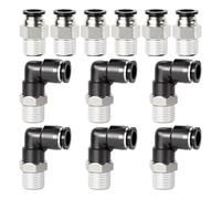 TAILONZ PNEUMATIC Combinación de codo y recto Tubo 6MM OD x 1/4 Pulgada BSP Rosca Accesorios de conexión a presión PC6-02+PL6-02(Pack de 12)