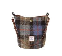 TAILORMAP Bolso Cubo Harris Tweed para Mujer - Bandolera y Bolso de Mano con Correa de Cuero - 24 cm x 18 cm x 21 cm (9,4 pulgadas)