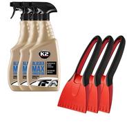 TailoTec 3 Rascador de Hielo para Coche - 3 Liquido Quita Hielo Coche - Rasqueta Parabrisas Eficiente (20 x 9 cm) - Quita Hielo Resistente para Parabrisas y Luna de Coche (1 RASQUETA +3 Spray)