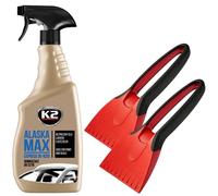 TailoTec® Rascador de Hielo para Coche - Liquido Quita Hielo Coche - Rasqueta Parabrisas Eficiente (20 x 9 cm) - Quita Hielo Resistente para Parabrisas y Luna de Coche (2 RASQUETA+1l DESCONGELANTE)