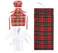 TaimeiMao 4 Piezas Accesorios Elfo Travieso Navidad,Elf Accesorios,Accesorios De Duendes Navideños, Que Incluyen Saco De Dormir, Albornoz Blanco, Delantal, Gorro De Chef.