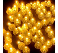 TaimeiMao 50 unidades de luces LED para globos, color blanco cálido, redondas, miniglobos LED, pequeñas para farolillos de papel, bodas, Navidad, fiestas, cumpleaños, decoración de Halloween