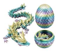 TaimeiMao Huevo de Dragón, Huevos de Dragón con Dragón en el Interior, Dragón Articulado Impreso en 3D, Adecuado para Automóviles, Oficinas y Decoración del Hogar (Blanco Dorado)