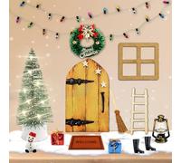 TaimeiMao Juego de Accesorios para Puerta de Navidad 16 Pcs,Arbol de Navidad con luz,Decoración Puerta Madera,Miniatura Casa de Muñecas Navidad,Decoración de Navidad,Regalo DIY para Niños
