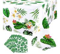 TaimeiMao Manteles Hawaianos Luau,Aloha Tropical Palm Leaves Manteles,con 20 servilletas de Hojas Tropicales,Decoración de Fiestas Hawaianas para Verano Playa Niños Cumpleaños Fiesta,86 x 51 Pulgadas