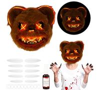 TaimeiMao Máscara de oso de terror de Halloween, máscara brillante, oso ensangrentado y peludo, divertidas máscaras de carnaval