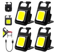 TaimeiMao Mini linterna LED 4 piezas COB llavero linterna 3 modos de luz 500 lúmenes recargable luces de inspección con abrebotellas, imán y clip para camping, senderismo