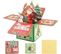 TaimeiMao Tarjetas de Navidad 3D Pop-Up,Tarjetas de Navidad con Sobres,Papá Noel,Árbol de Navidad,Tarjeta Exquisita para Navidad,Tarjetas Navidad para Felicitaciones,Deseos Navideñas, Rojo Verde-A