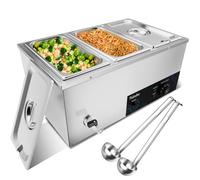 TAIMIKO Baño Marie Calentador de alimentos eléctrico comercial 1500W, 0-85°C Temperatura ajustable con botón antiquemaduras en seco y reinicio, calentador de aparador de acero inoxidable (GN 1/3×3)