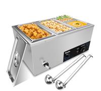 TAIMIKO Baño Marie Calentador de alimentos eléctrico comercial 1500W, 0-85°C Temperatura ajustable con botón antiquemaduras en seco y reinicio, calentador de aparador de acero inoxidable (GN 1/3×2+GN