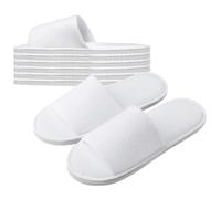 Taimimy - 10 pares de pantuflas de hotel blancas para mujer y hombre, pantuflas desechables antideslizantes, pantuflas desechables, pantuflas para invitados, dedos cerrados, pantuflas de felpa unisex
