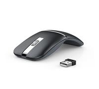 Taimousetvs Ratón de viaje Bluetooth, giratorio de 2.4 G, recargable con receptor USB, compatibilidad de ratones inalámbricos para computadora, laptop, laptop, PC (negro)