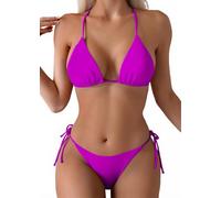 Tainehs Bikini Sexy con Cuello Halter Tanga de Dos Lados Inferior triángulo para Mujer, Morado, M