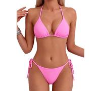 Tainehs Trajes de baño, Bikini con Tanga, hálter Sexi para Mujer con Parte Inferior de Dos Lazos y Copa Triangular, rosado1, M
