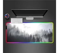 Tainrun Alfombrilla de Ratón RGB 900x400x4mm XXL Grande Alfombrilla de ratón para Juegos LED 14 Efectos de Iluminación Alfombrilla Ratón Gaming para Gamers PC y Portátil, Niebla del Bosque
