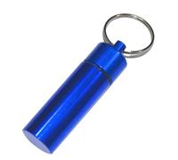 Tainrunse Caja de almacenamiento impermeable, soporte hermético para píldoras, llavero portátil sellado en frasco, aleación de aluminio, botella de almacenamiento de píldoras impermeable, azul oscuro