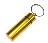 Tainrunse Caja de almacenamiento impermeable, soporte hermético para píldoras, llavero portátil sellado en frasco, aleación de aluminio, botella de almacenamiento de píldoras impermeable, dorado