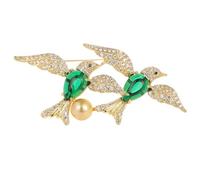 TAIOYHD Broche de pájaro doble chapado en oro con micro pavé de circón verde y perla de concha de ónix(Golden pearls)