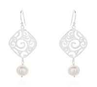 TAIOYHD Pendientes colgantes de filigrana de plata de ley 925 con perlas naturales de agua dulce de 8,5 mm - Pendientes colgantes artísticos de inspiración vintage for mujer (6,6 g/par)