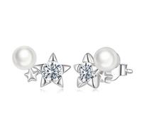 TAIOYHD Pendientes de tuerca de plata de ley 925 Star & Pearl con moissanita de 0,2 quilates, joyería hipoalergénica chapada en oro blanco for mujer
