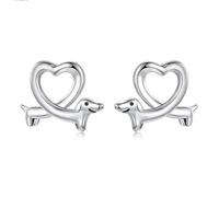 TAIOYHD S925 Sterling Silver Dachshund Heart Earrings for Women, Cute Animal Stud Earrings, Hypoallergenic Pet-Inspired Jewelry, Lightweight Love Symbol Gift for Dog Lovers