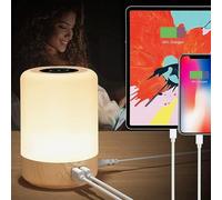 Taipow Lamparas de Mesita de Noche, Lampara Noche con 4 Puertos de USB-A, Control Tactil, Regulable, Lámpara Mesita Noche 8 Colores y Brillo de Grado 10 para Dormitorio Habitación (Enchufe de la ue)
