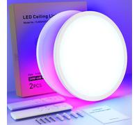 Taipow Plafon Led Techo 2 Pcs, 24w 2160LM Lampara Techo, 3000K-6500K 7 RGB Colores Redonda Plana Lámpara de Techo, Moderna Plafón Luz Led con Mando a Distancia para Cocina Dormitorio Salon - Ø30cm