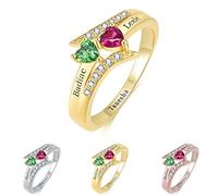 TAISGONGBY Anillos de aniversario con nombres personalizados para mujer, joyería de plata de ley con piedras natales de imitación, anillo de promesa para su abuela mamá