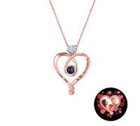 TAISGONGBY collar de proyección con foto personalizada, con foto personalizada con Te amo en 100 idiomas, regalo personalizado para novia, esposa o madre