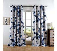 Taisier Home Cortinas de Ventana con Ojales de 72 Pulgadas para oscurecer la habitación, Pintura de Tinta Tradicional China, Hojas y Flores estilizadas, Obras de Arte, Cortinas con Estampado Azul