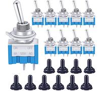 Taiss 10 interruptores de palanca miniatura para salpicadero de coche SPST de 2 pines + 10 tapas impermeables