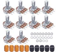 Taiss /10 potenciómetro giratorio de audio tipo B de 100 K Ohm, 3 terminales, potenciómetro de control de volumen B100 K + 10 pomos (negro y dorado cada uno 5 unidades)