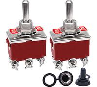 Taiss - 2 interruptores momentáneos de 20 A, 125 V, DPDT, 3 posiciones, 6 terminales, interruptor de encendido, apagado (ON) y 2 tapas impermeables