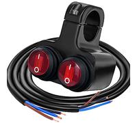 Taiss 22 mm 12 V rojo LED motocicleta ATV aleación de aluminio impermeable manillar botón interruptor faro peligro freno niebla luz O/I doble interruptor de control con 55 cm Connect Line SW-O/I-2R