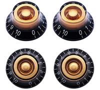 Taiss 4 pomos de guitarra, pomos giratorios estilo campana de sombrero de copa ámbar, perilla de control de tono de volumen de guitarra eléctrica, baja y volumen, se adapta a instrumentos musicales de