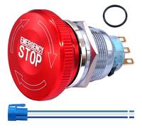 Taiss / Interruptor de emergencia de 22 mm, 12 - 220 V, 3 A, rosca de 3 pines, acero inoxidable y metal, interruptor de presión 1NO 1NC, agregar conector de conexión de metal grande