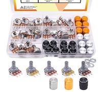 Taiss Kit de 60 Piezas de Potenciómetro B5K 10K 20K 50K 100K Ohm, Tipo B, con Tuercas, Arandelas y Botón de Aleación de Aluminio de 3 Colores Diferentes, F029