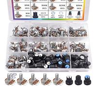 Taiss Kit de potenciómetro de 100 unidades, WH148 B1K 5K 10K 20K 50K 100K 250K 500K 1M ohm potenciómetros, surtido de potenciómetro, potenciómetro lineal individual 3 terminales con perillas, tuercas y arandelas