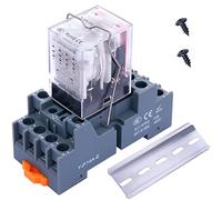 Taiss Relé electromagnético de bobina con indicador LED de 24 V CC, 14 pines, 10 A, DPDT 4NO+4NC con base de enchufe, riel DIN de aluminio, tornillo YJ4N-GS DC 24V