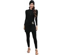 TaissBocco Muslim Women's Long Sleeve Knot Front Burkini Swimsuit with Hijab Cap(S, T1)